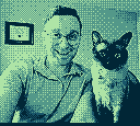 A low-resolution photo with my cat taken on the Game Boy Camera